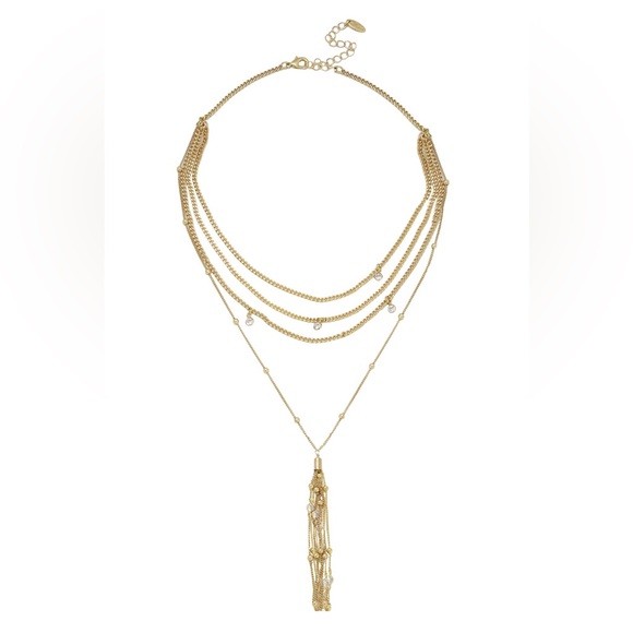 Ettika Chloe - Layered Chain Drop Tassel 18k Gold Plated And Crystal Necklace - Picture 2 of 9